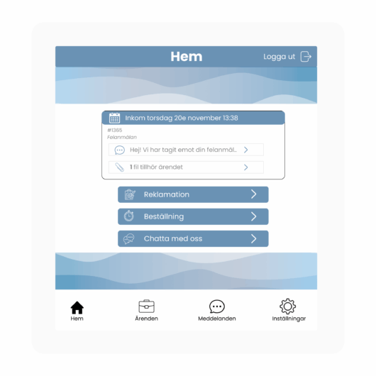 Kundportal i blå färgpalett.